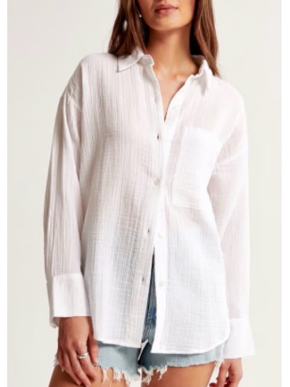 Abercrombie & Fitch White Oversized Gauzy Button Down Top Small